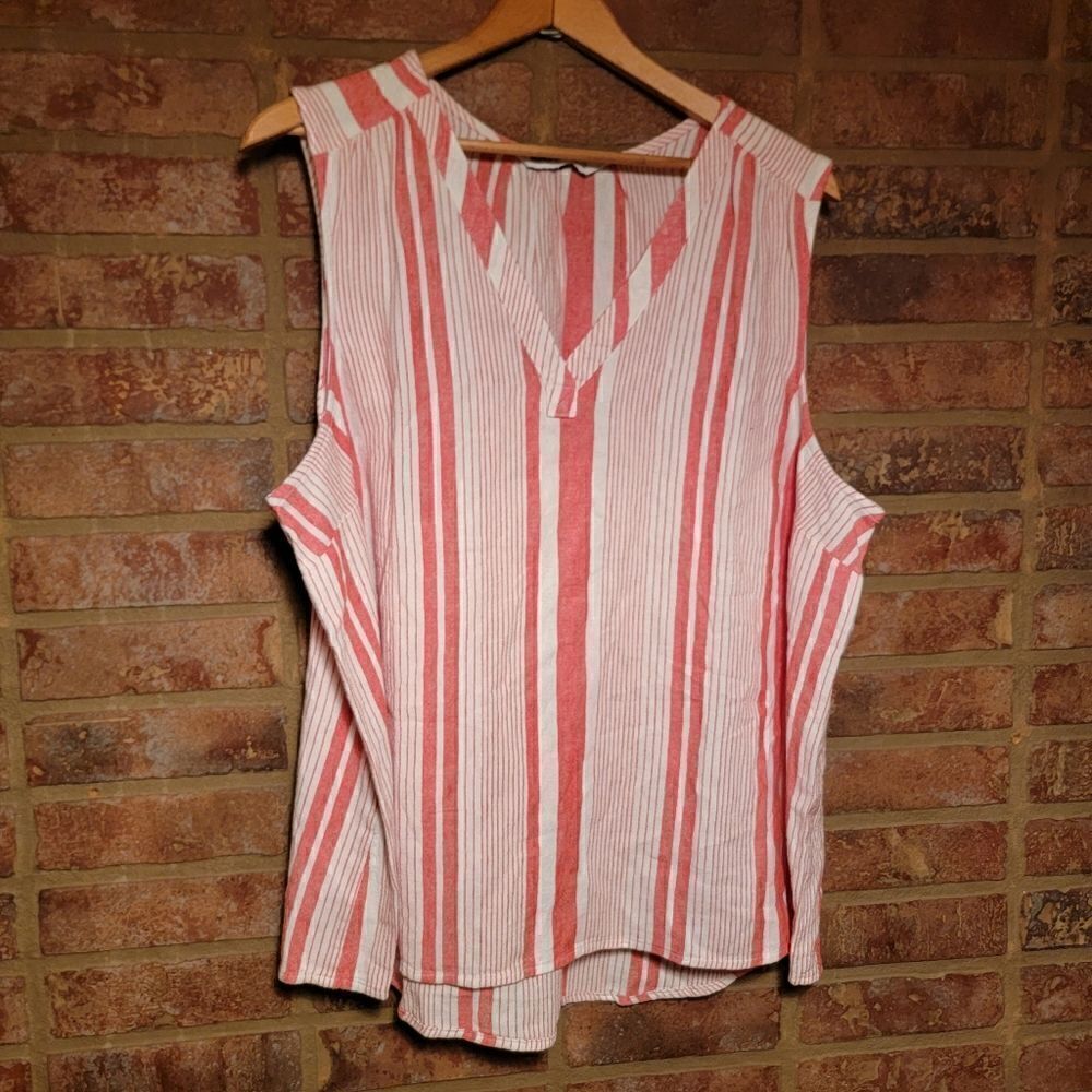 Sonoma Striped Linen-Blend V neck Tank size 1x NWOT